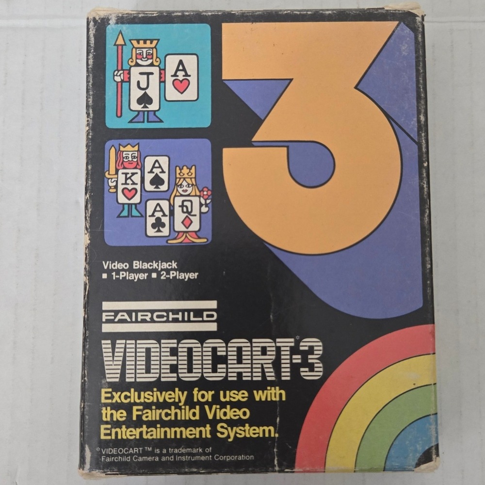 Fairchild Videocart-3 Video Blackjack Channel F Yellow Good CIB Vintage 1976